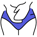 An illustration depicting symptoms of chronic pelvic floor dysfunction and lower abdominal discomfort, where a hand holds the painful area, symbolizing the conditions evaluated at our clinic in Montmorency.
