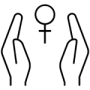 A line art illustration of cupped hands supporting a female symbol, representing dedicated menopause transition and midlife pelvic floor health management at Monty Pelvic Physio.